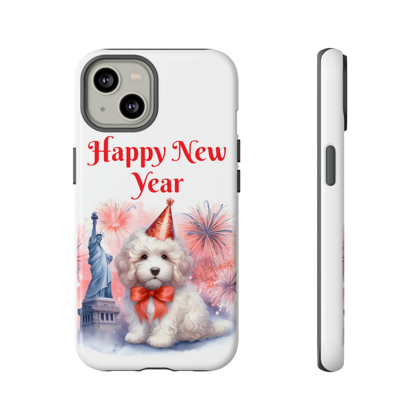 White Doodle Happy New Year - Tough Cases - Apple iPhone, Samsung Galaxy, and Google Pixel