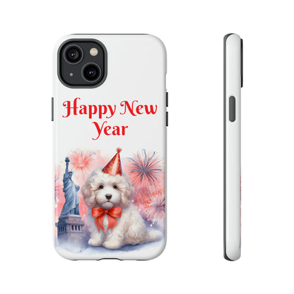 White Doodle Happy New Year - Tough Cases - Apple iPhone, Samsung Galaxy, and Google Pixel