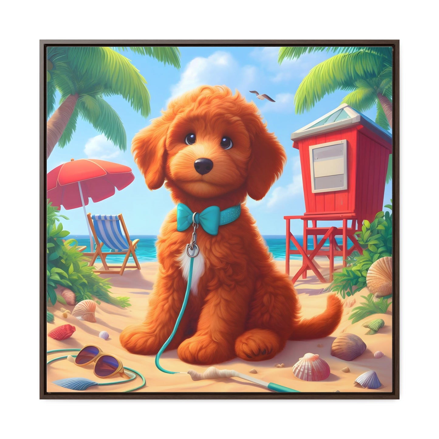 Red Doodle Puppy, Cartoon Inspired - Wooden Gallery Canvas Picture - Square Frame - Nice!