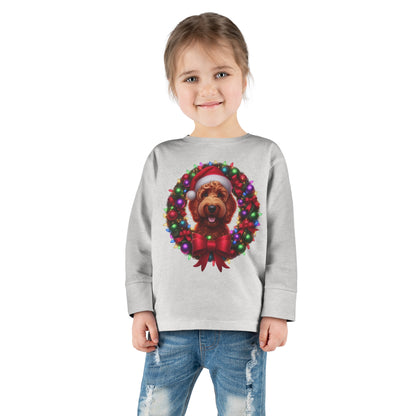 Red Doodle Christmas Wreath - Toddler Long Sleeve T Shirt