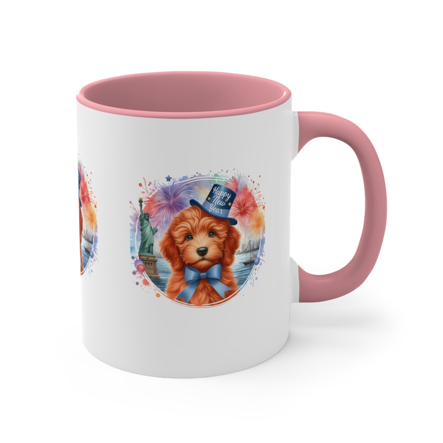 Apricot Doodle Happy New Year - Accent Coffee Mug, 11oz