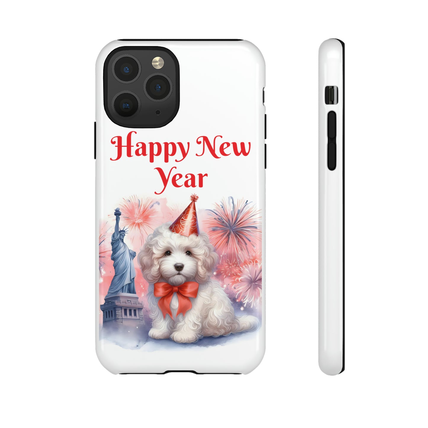 White Doodle Happy New Year - Tough Cases - Apple iPhone, Samsung Galaxy, and Google Pixel