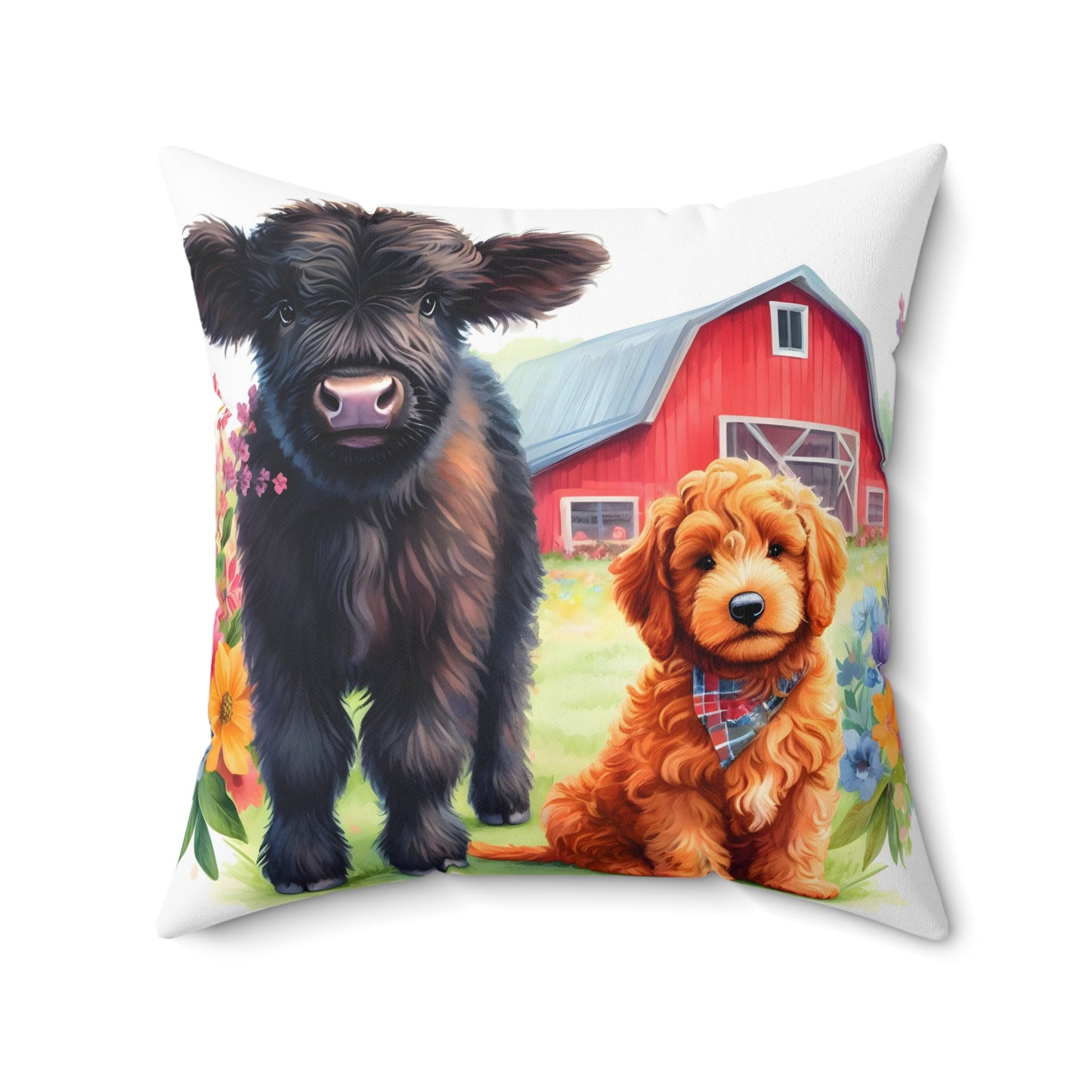 Scottish Highland Cow Doodle Spun Polyester Square Pillow