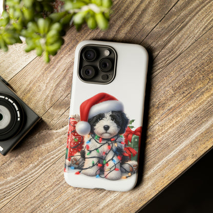 Black & White Doodle Christmas Puppy - Tough Cases for Apple iPhone, Samsung Galaxy, & Google Pixel