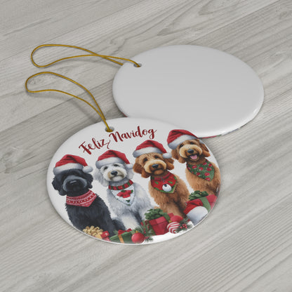 Doodles Feliz Navidog - Ceramic Ornament