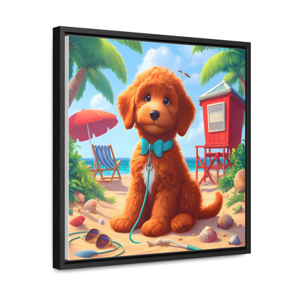 Red Doodle Puppy, Cartoon Inspired - Wooden Gallery Canvas Picture - Square Frame - Nice!