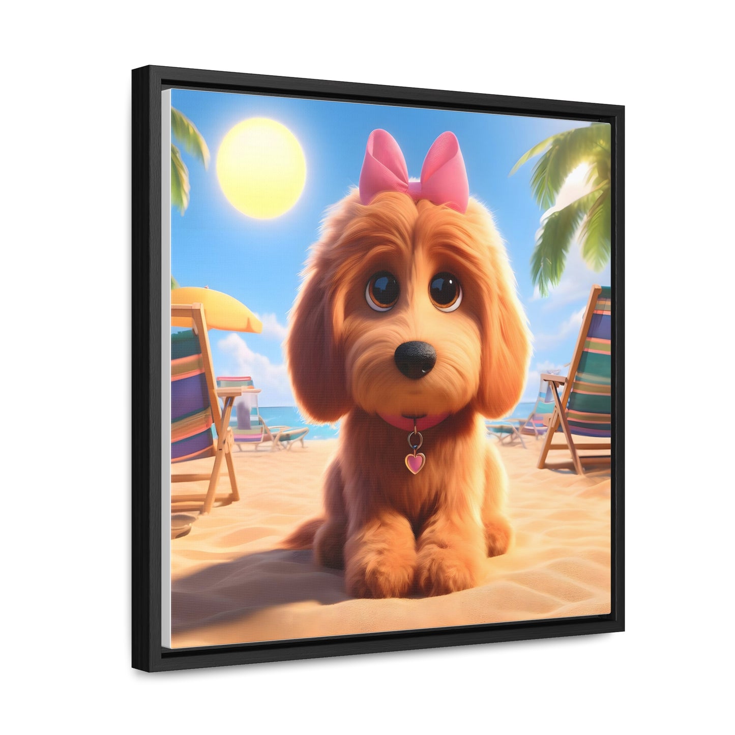 Doodle Puppy Cartoon Inspired - Wooden Gallery Canvas Picture - Square Frame - Nice!