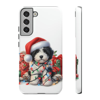 Black & White Doodle Christmas Puppy - Tough Cases for Apple iPhone, Samsung Galaxy, & Google Pixel