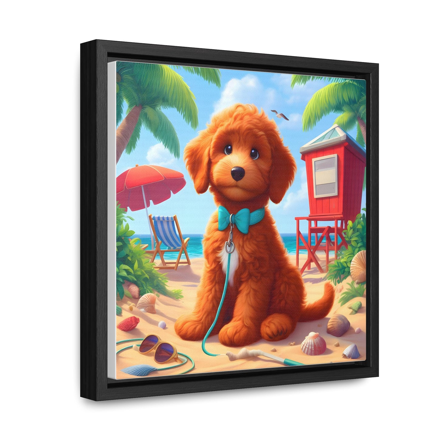 Red Doodle Puppy, Cartoon Inspired - Wooden Gallery Canvas Picture - Square Frame - Nice!