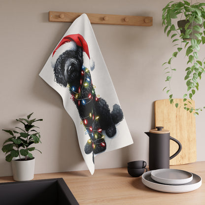 Black Doodle w/Christmas Lights Kitchen Towel