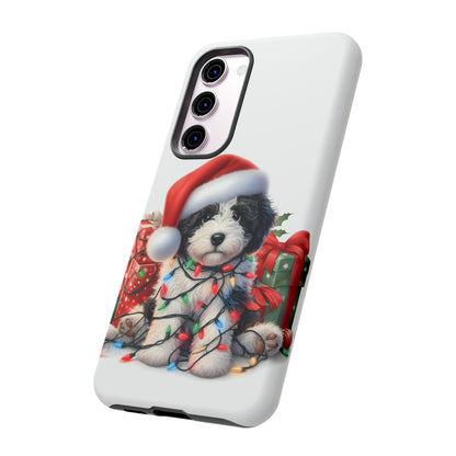 Black & White Doodle Christmas Puppy - Tough Cases for Apple iPhone, Samsung Galaxy, & Google Pixel