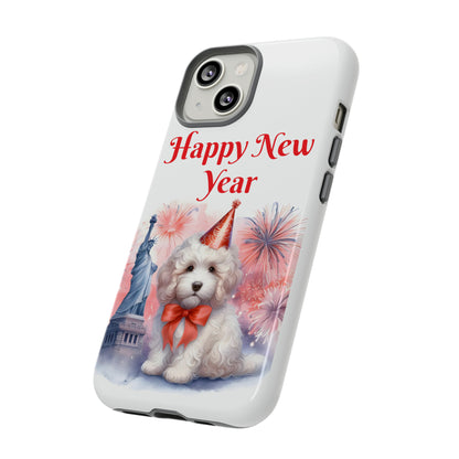 White Doodle Happy New Year - Tough Cases - Apple iPhone, Samsung Galaxy, and Google Pixel