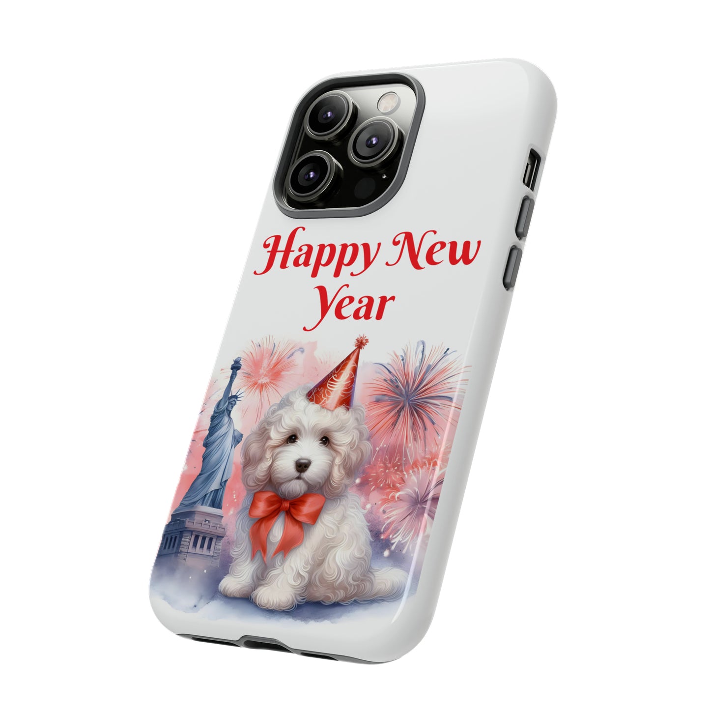 White Doodle Happy New Year - Tough Cases - Apple iPhone, Samsung Galaxy, and Google Pixel