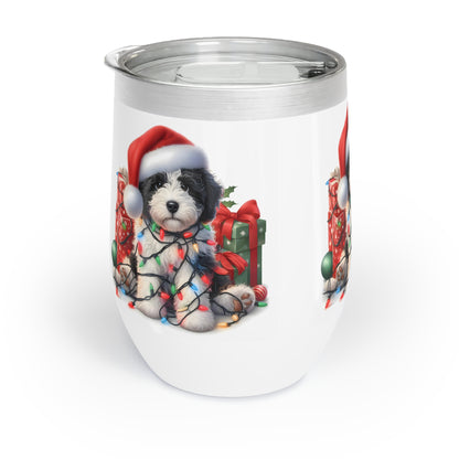 Black & White Doodle Christmas Puppy - Chill Wine Tumbler