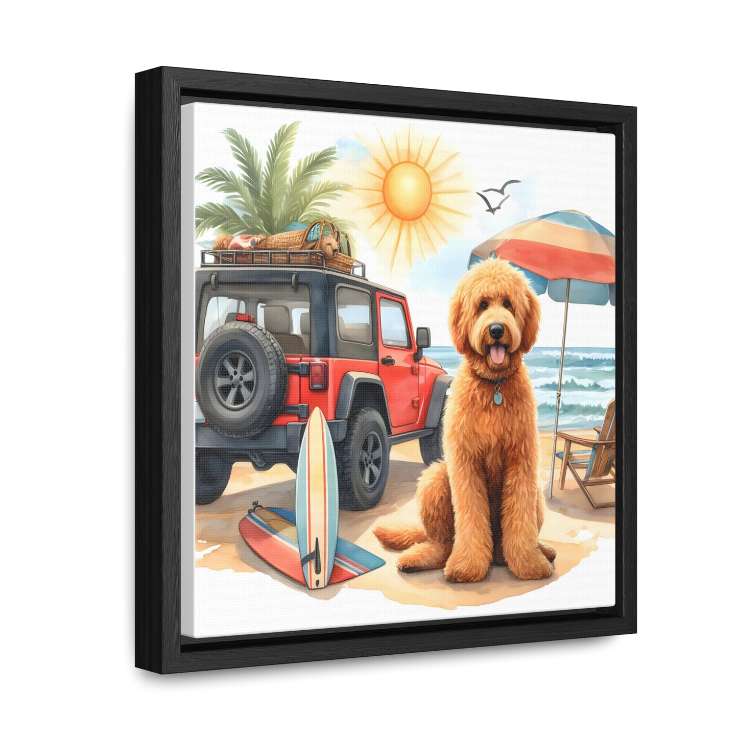 Jeep Beach Doodle Gallery Canvas Wraps, Square Frame