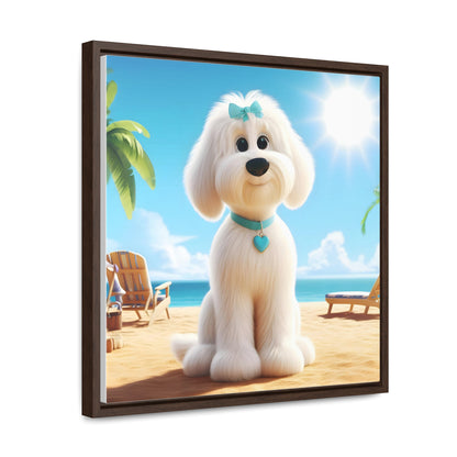 White Doodle Puppy Cartoon Inspired - Wooden Gallery Canvas - Square Frame - Nice!