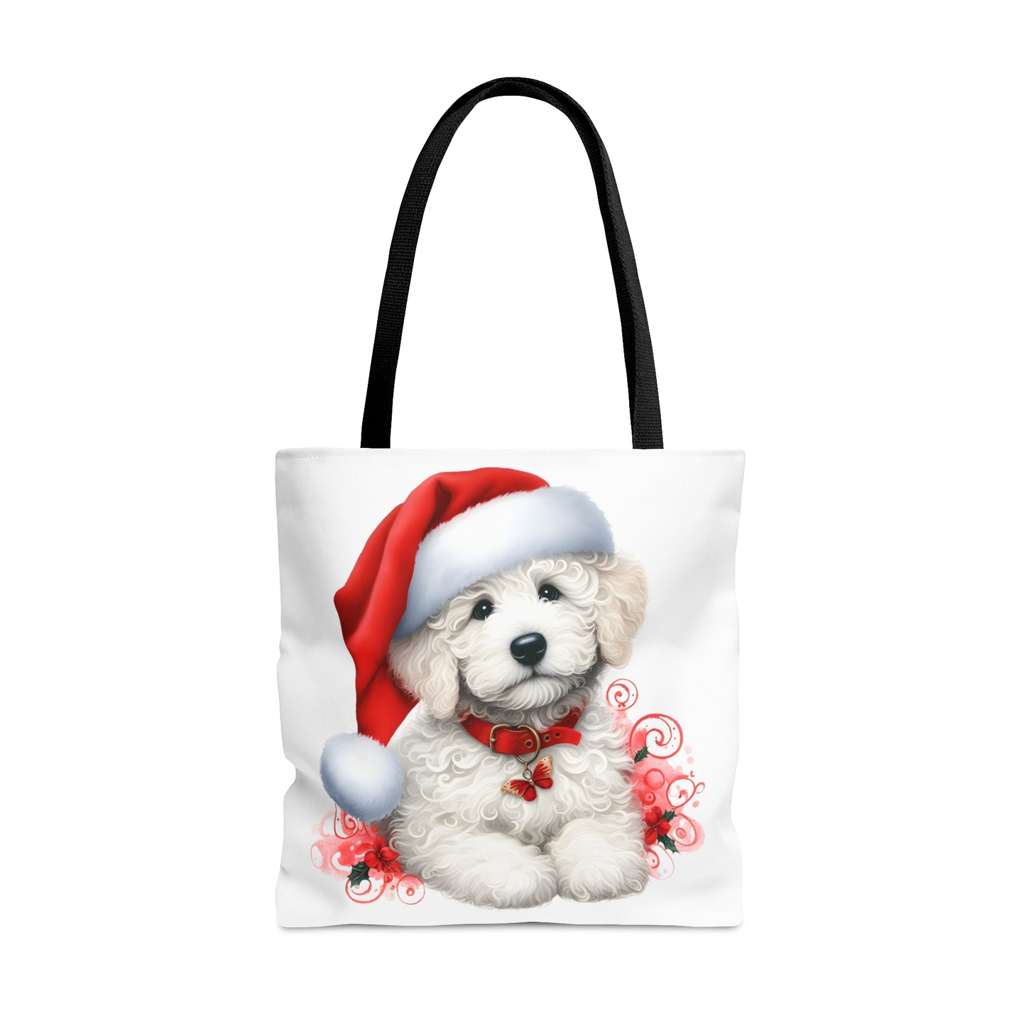 White Christmas Doodle Puppy Tote Bag