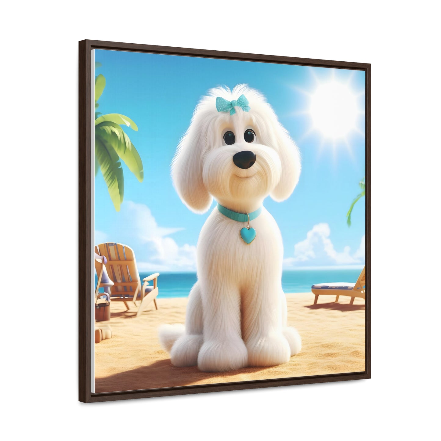 White Doodle Puppy Cartoon Inspired - Wooden Gallery Canvas - Square Frame - Nice!