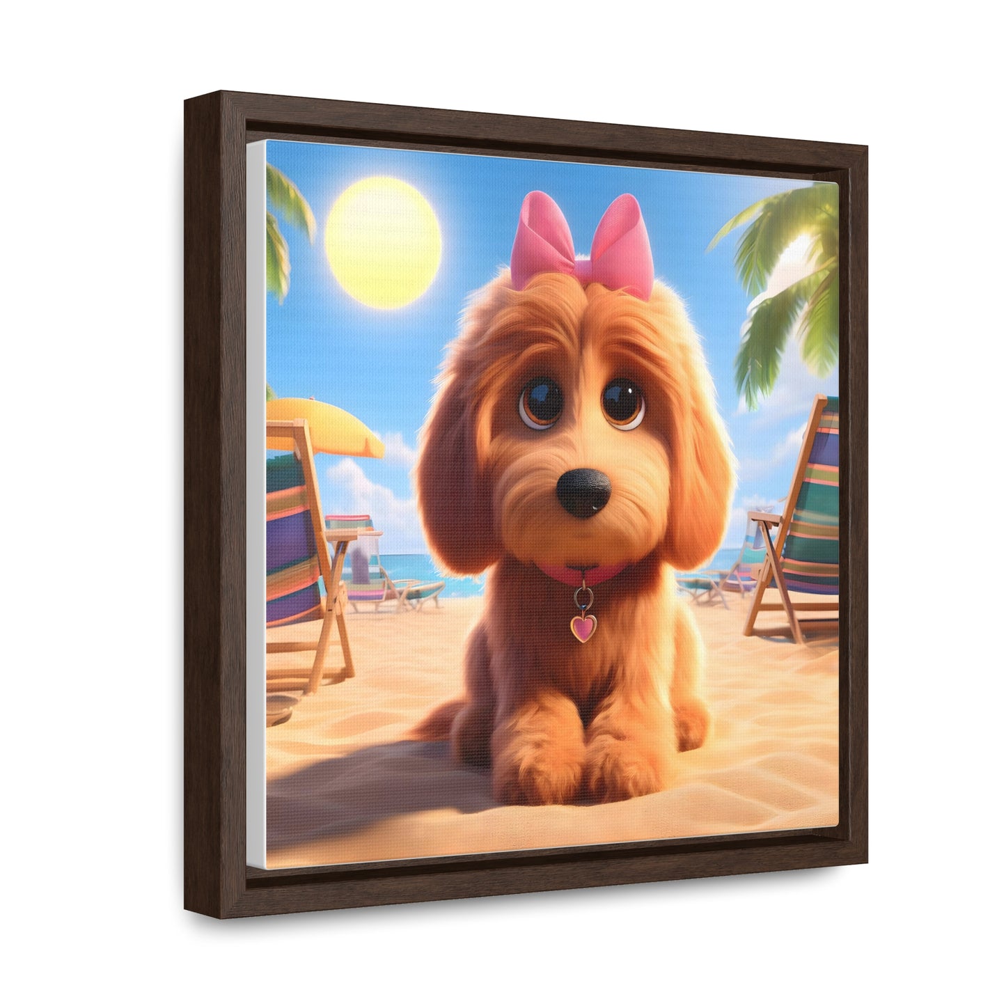 Doodle Puppy Cartoon Inspired - Wooden Gallery Canvas Picture - Square Frame - Nice!