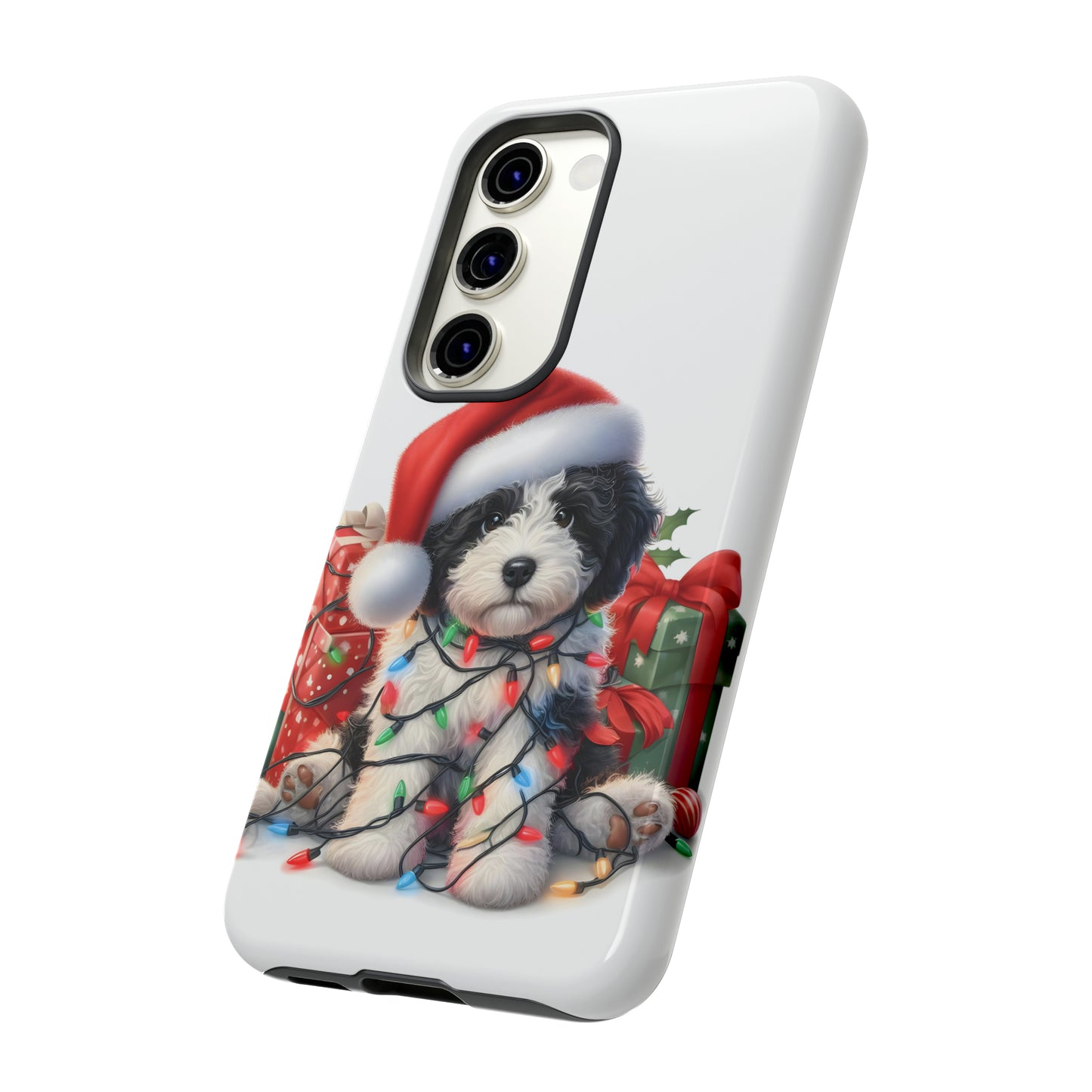 Black & White Doodle Christmas Puppy - Tough Cases for Apple iPhone, Samsung Galaxy, & Google Pixel