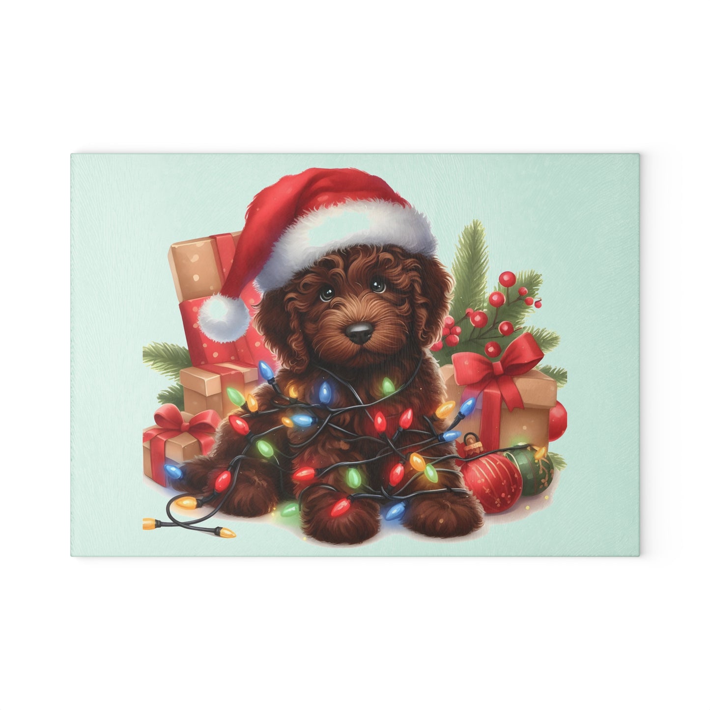 Christmas Brown Chocolate Doodle - Glass Cutting Board