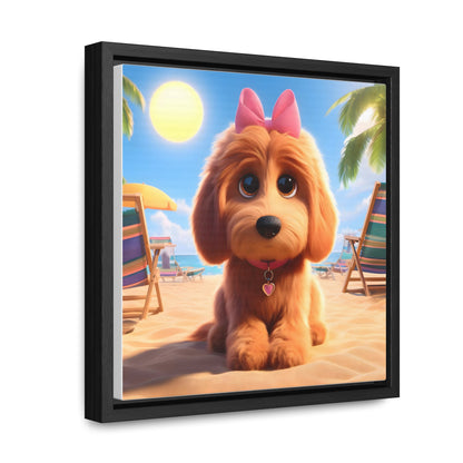 Doodle Puppy Cartoon Inspired - Wooden Gallery Canvas Picture - Square Frame - Nice!