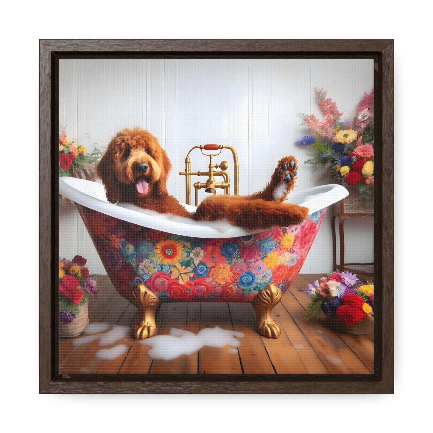 Lounging Doodle Antique Tub Gallery Canvas Picture - Wooden Square Frame - Nice!