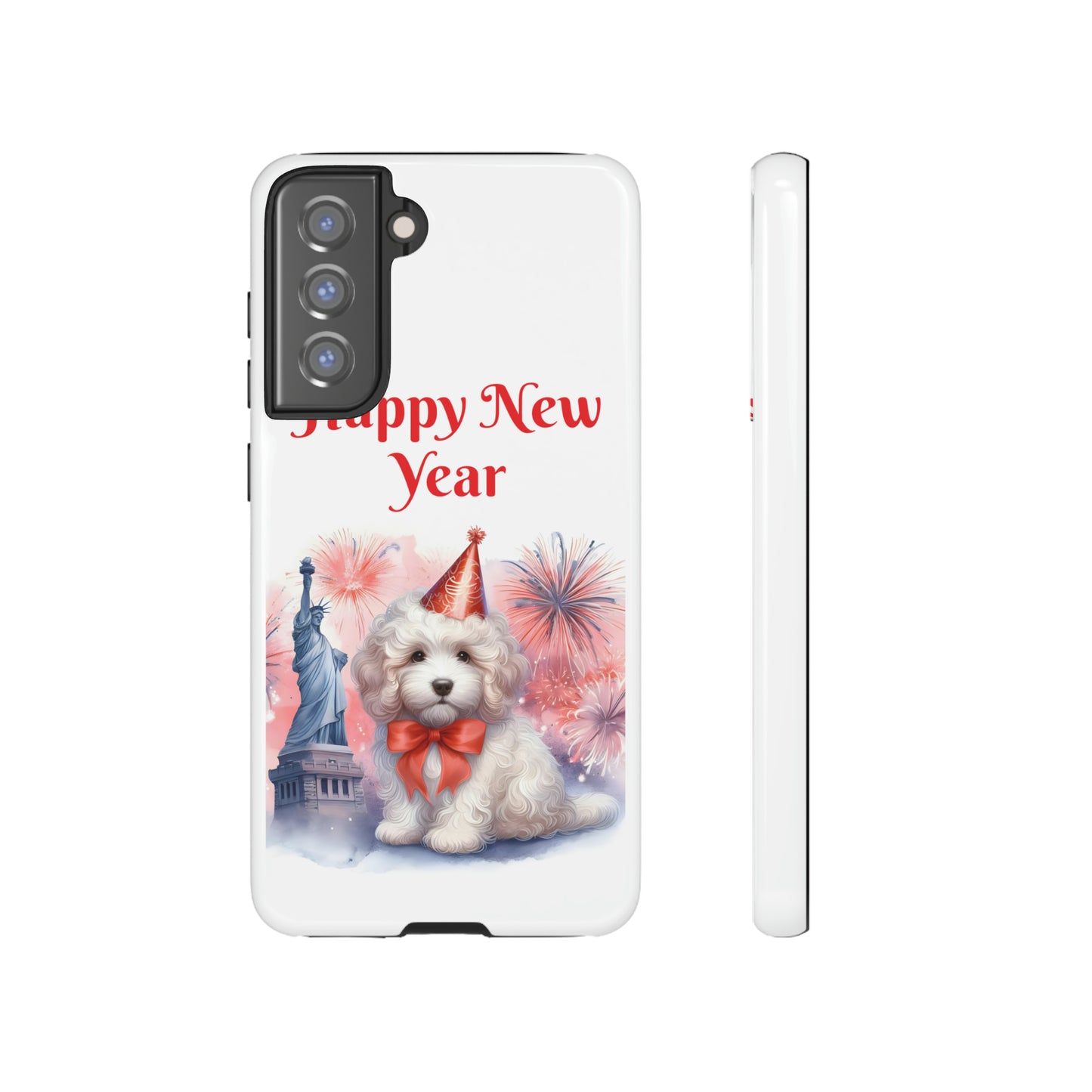 White Doodle Happy New Year - Tough Cases - Apple iPhone, Samsung Galaxy, and Google Pixel