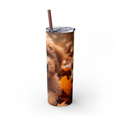 Fall Adorable Doodle Puppy Skinny Tumbler with Straw, 20oz