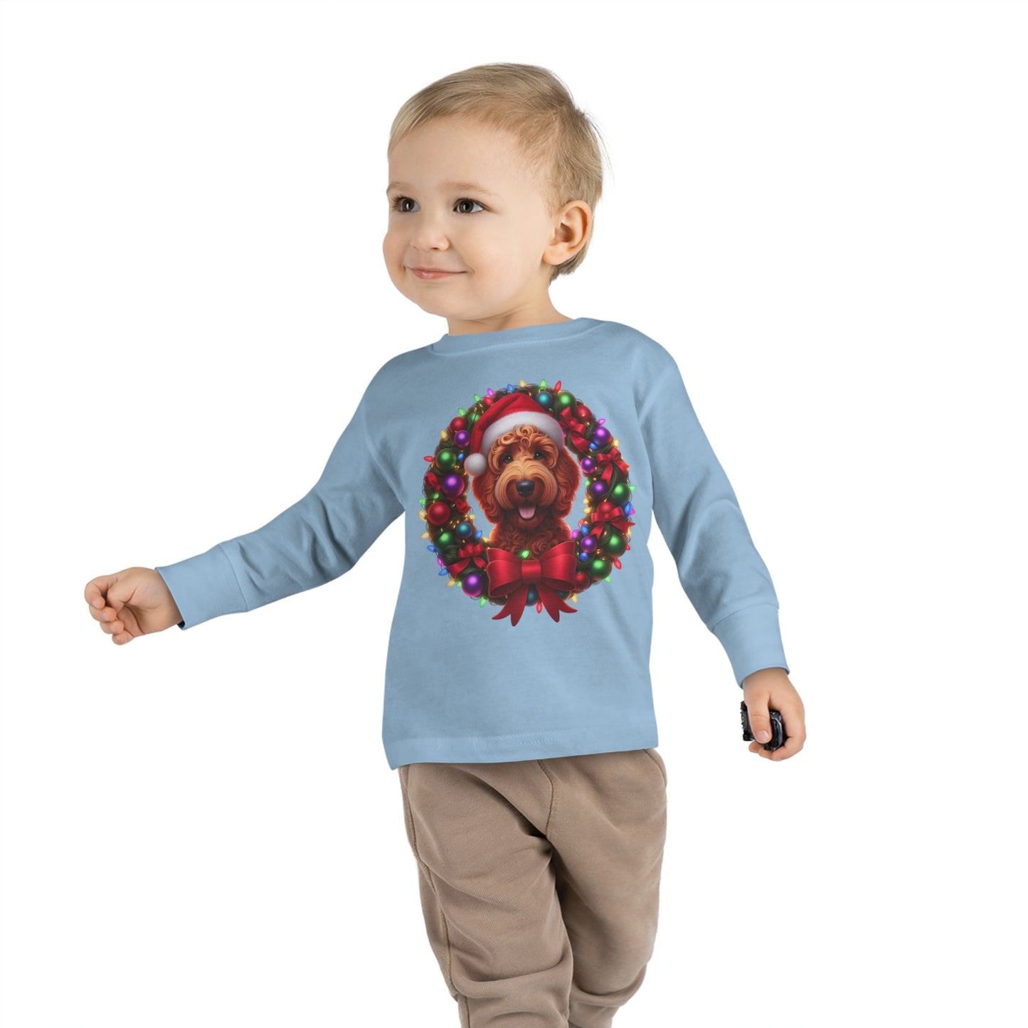 Red Doodle Christmas Wreath - Toddler Long Sleeve T Shirt