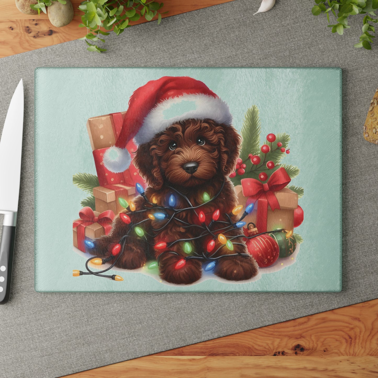 Christmas Brown Chocolate Doodle - Glass Cutting Board