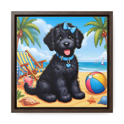 Black Doodle Puppy Cartoon Inspired - Wooden Gallery Canvas Picture - Square Frame - Nice!