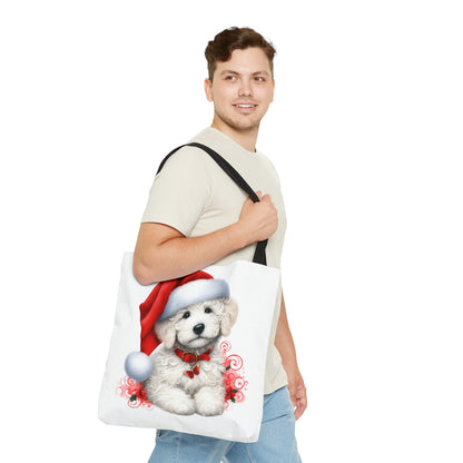 White Christmas Doodle Puppy Tote Bag