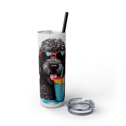 Black Doodle Skinny Tumbler with Straw, 20oz