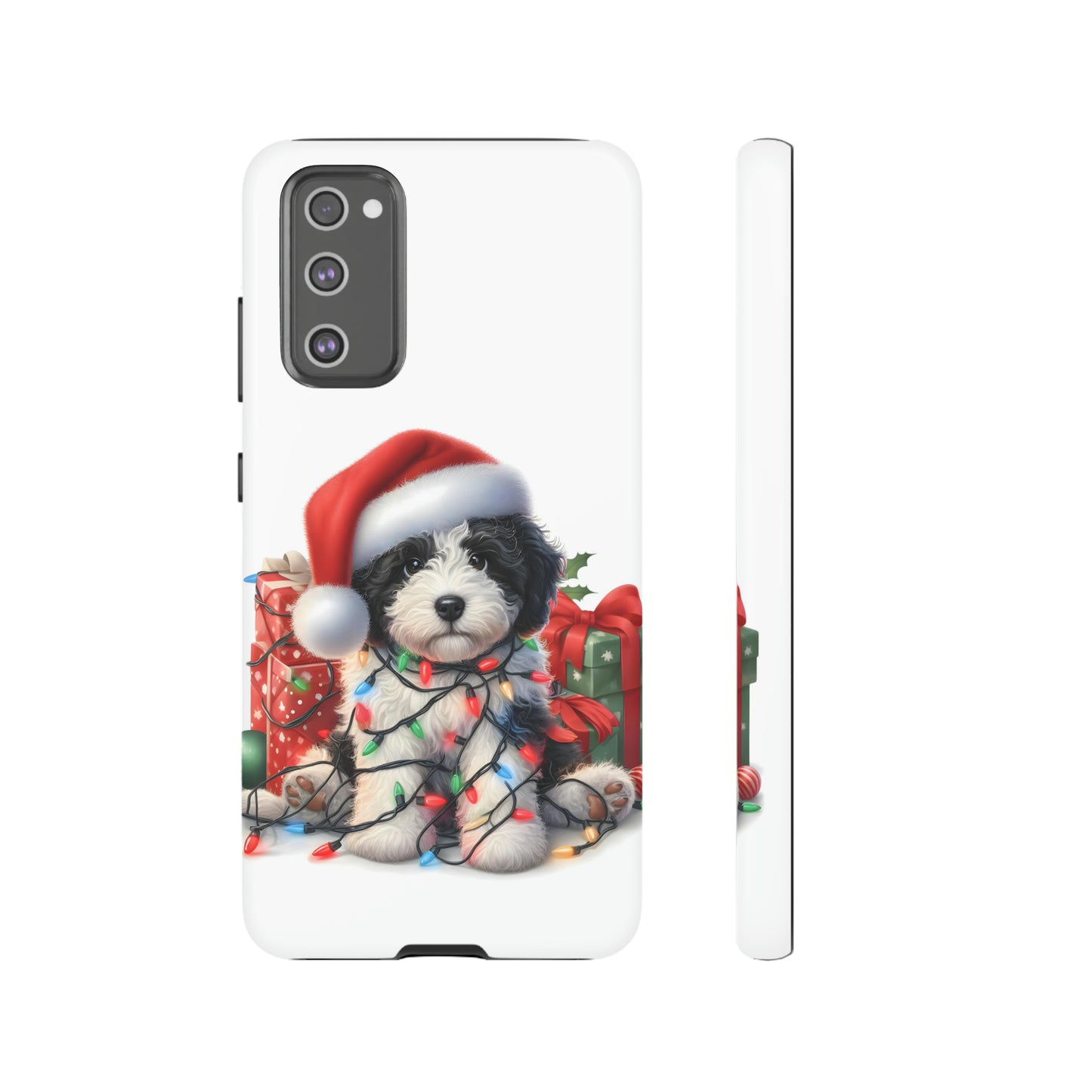 Black & White Doodle Christmas Puppy - Tough Cases for Apple iPhone, Samsung Galaxy, & Google Pixel