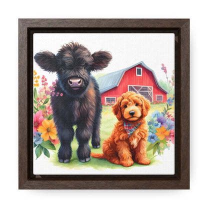 Scottish Highland Cow Doodle Gallery Canvas Picture Square Wood Frame - Nice!