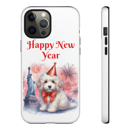 White Doodle Happy New Year - Tough Cases - Apple iPhone, Samsung Galaxy, and Google Pixel