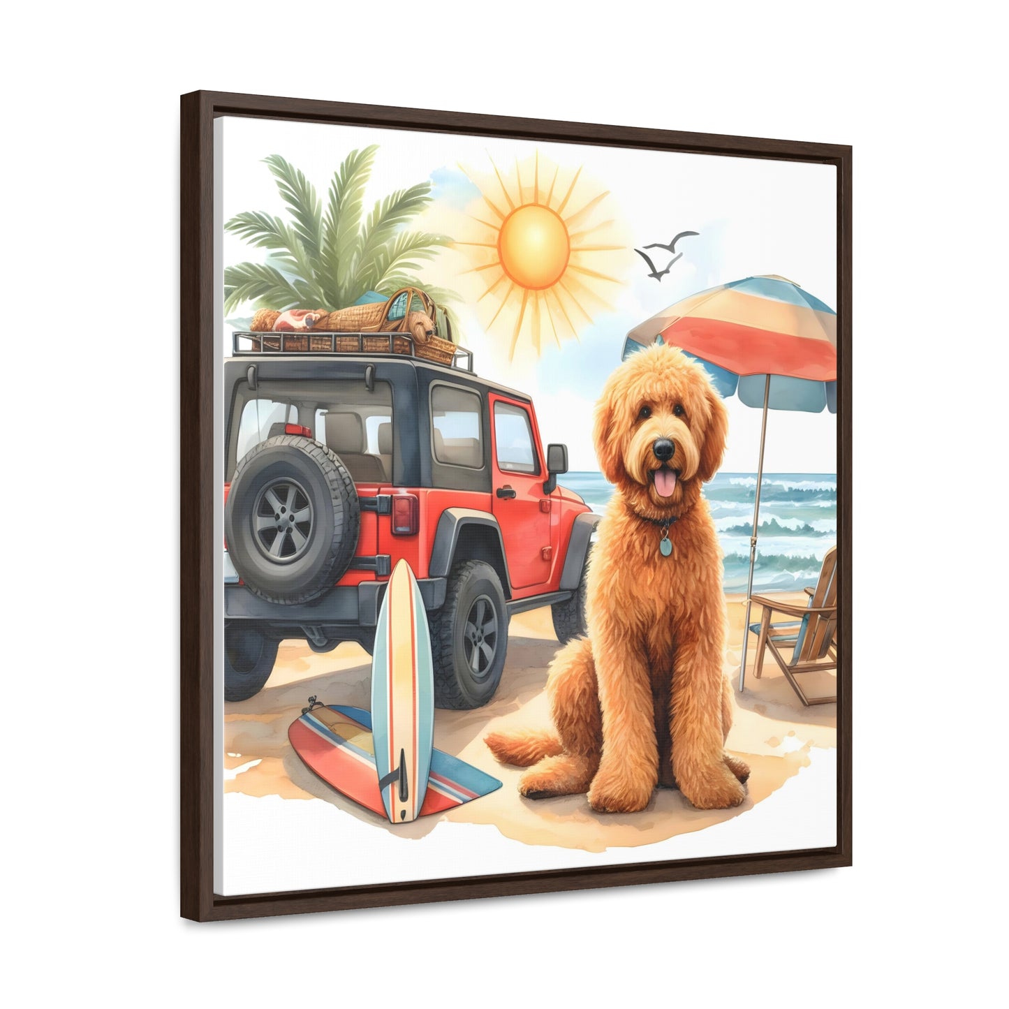 Jeep Beach Doodle Gallery Canvas Wraps, Square Frame