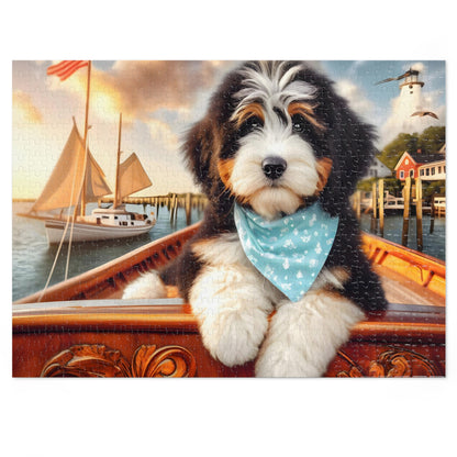 Bernedoodle on Sailboat Jigsaw Puzzle (500,1000-Piece)