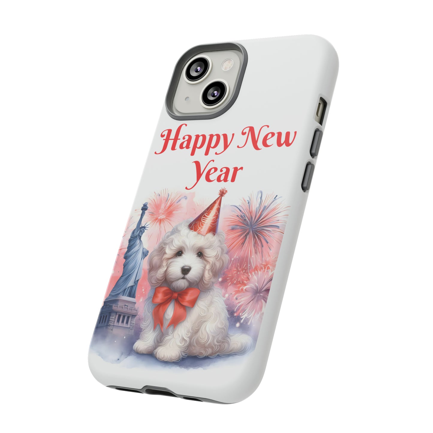 White Doodle Happy New Year - Tough Cases - Apple iPhone, Samsung Galaxy, and Google Pixel