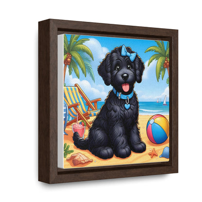 Black Doodle Puppy Cartoon Inspired - Wooden Gallery Canvas Picture - Square Frame - Nice!