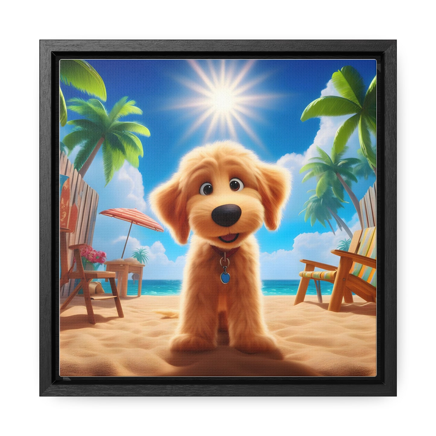 Doodle on Beach Cartoon Inspired - Wooden Gallery Canvas Picture - Square Frame - Nice!