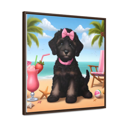 Phantom Doodle on Beach - Wooden Gallery Canvas Picture - Square Frame - Nice!