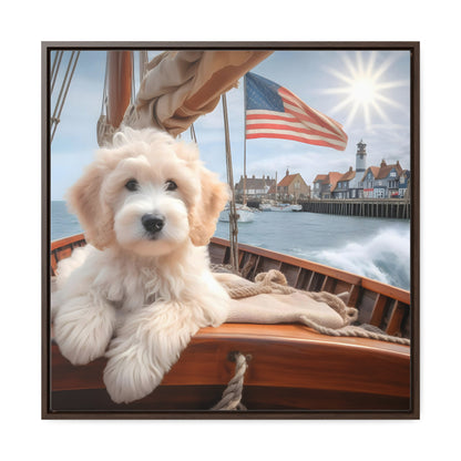 White Doodle on Sailboat - Wooden Gallery Canvas Picture - Square Frame - Nice!