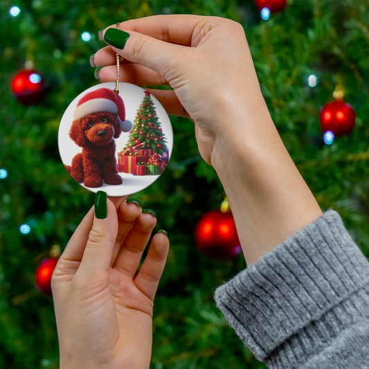 Christmas Red Doodle Cartoon Inspired Ceramic Ornament