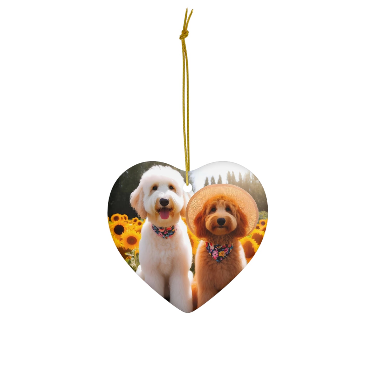 Sunflower Doodles White and Apricot Ceramic Ornament, 4 Shapes