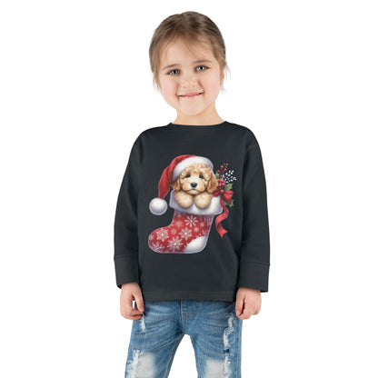 Doodle Puppy Christmas Stocking Toddler Long Sleeve Tee