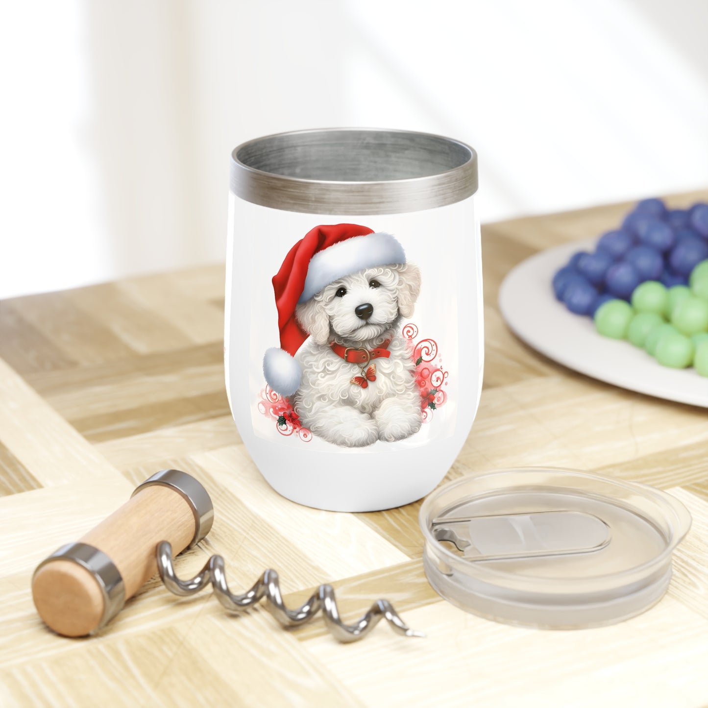 White Doodle Christmas Puppy - Chill Wine Tumbler