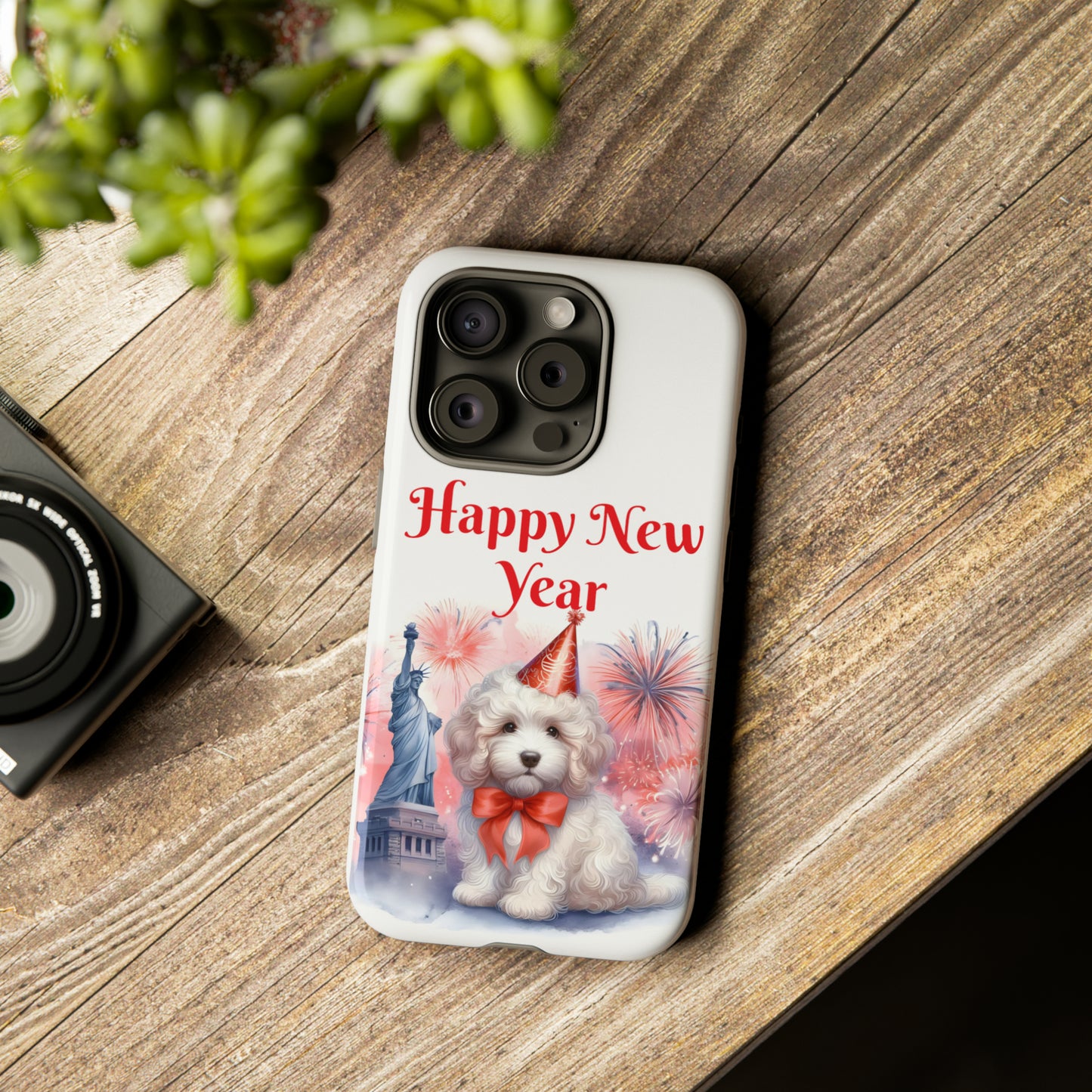 White Doodle Happy New Year - Tough Cases - Apple iPhone, Samsung Galaxy, and Google Pixel