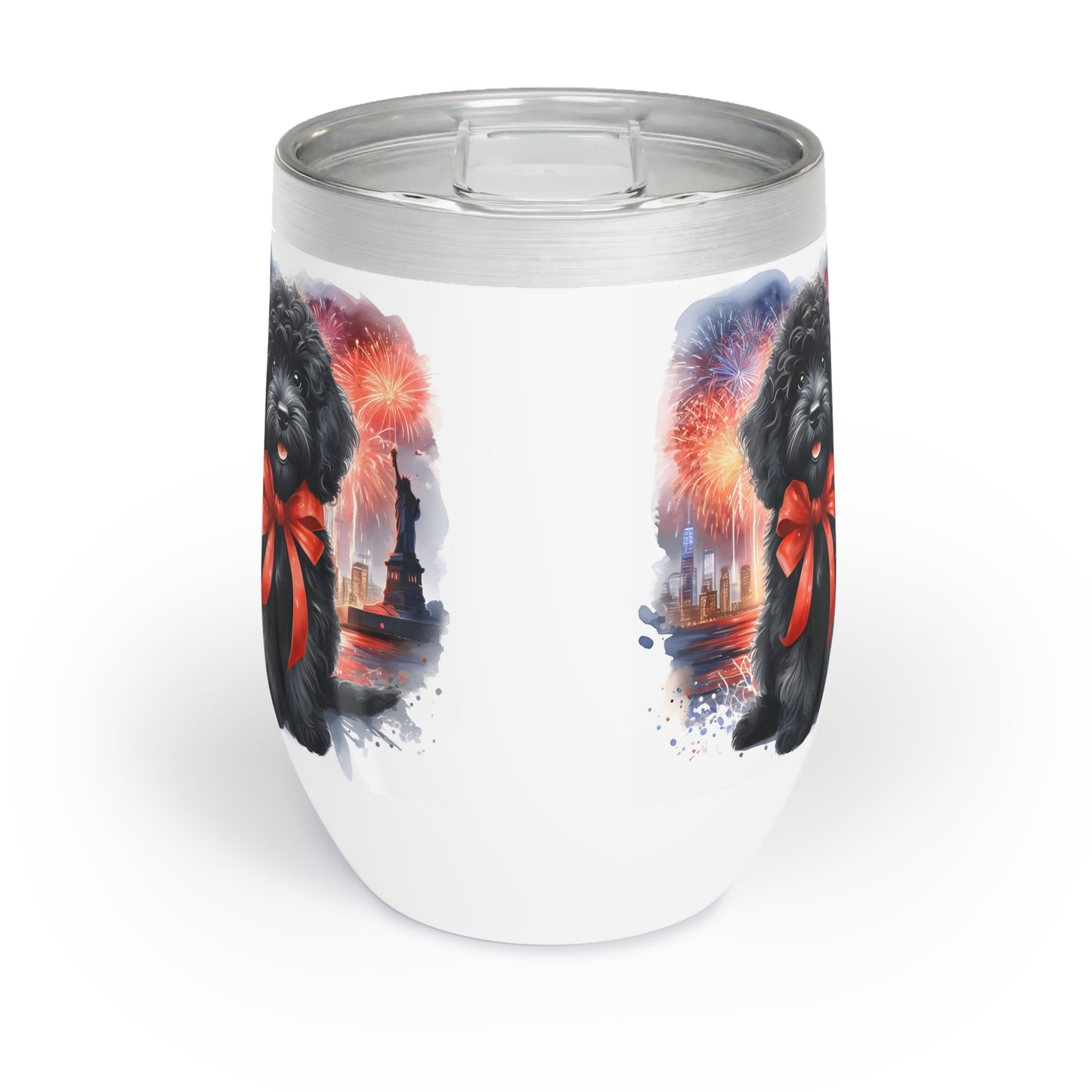 Black Doodle Celebration with Fireworks - Chill Wine Tumbler